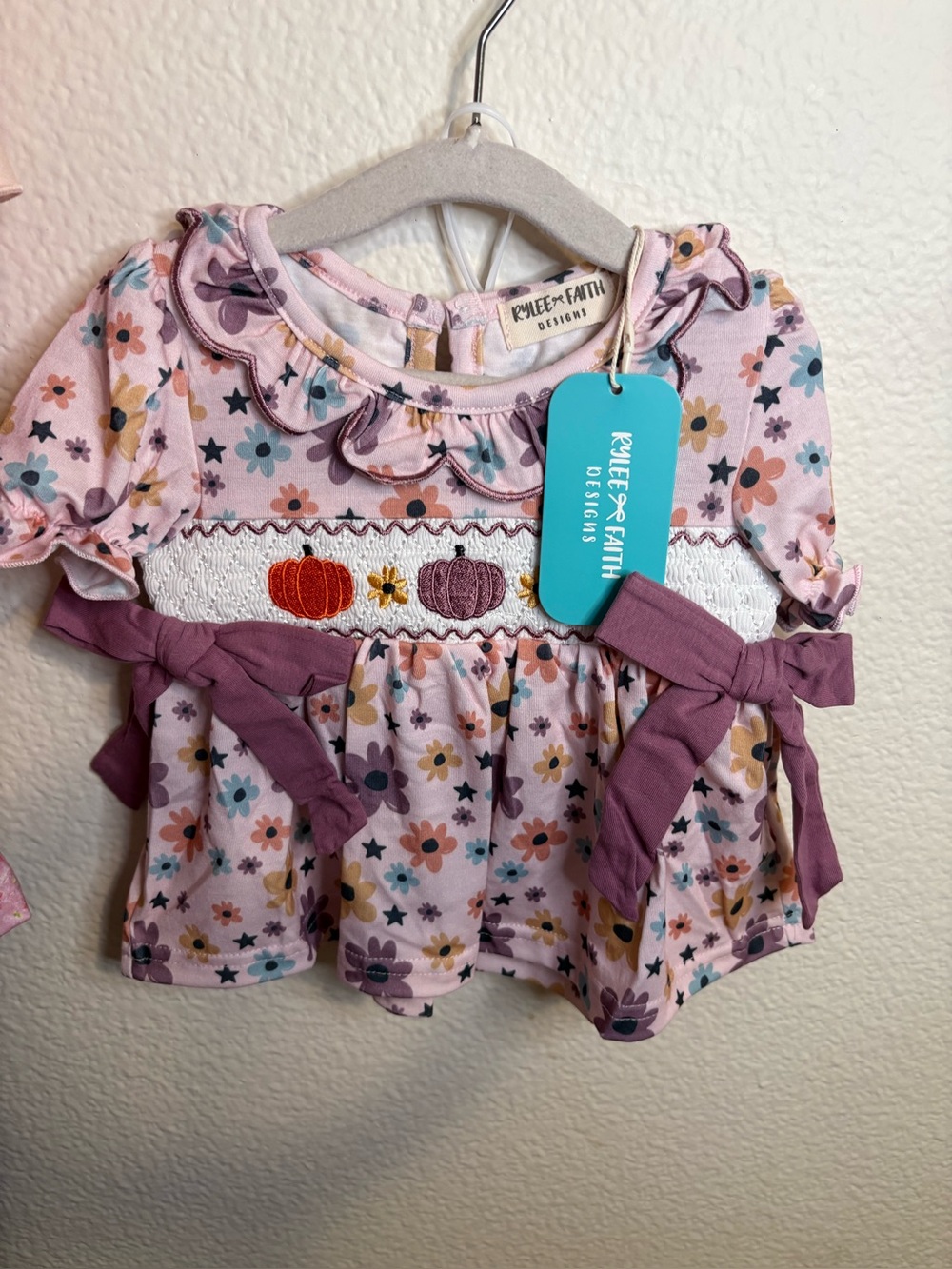 Floral Ruffle Baby Top with Pumpkin Embroidery